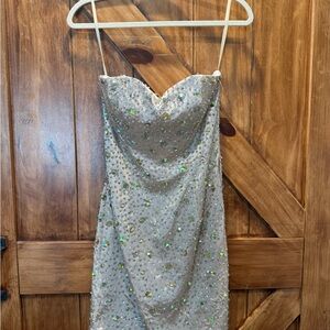 Vintage Royal queen collection gem strapless tan dress